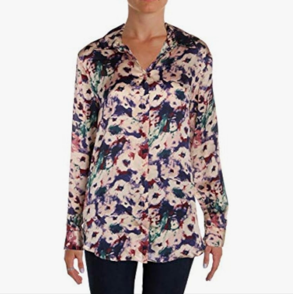 NWT Lauren Ralph Lauren floral purple and blush blouse. Women's size Large.